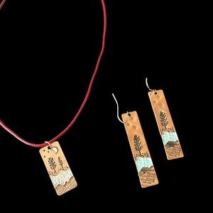 NWT Copper Tone Boho Moon and Forest Design Necklace and Earring Set